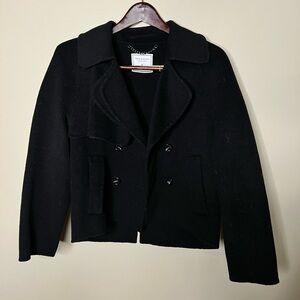 Black Oversized Short Peacoat. Funnel Neck.  Buttons. Size Small.Belle And Bloom
